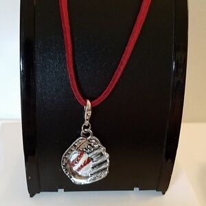 Vegan Suede Necklace 18" Red Baseball Mitt